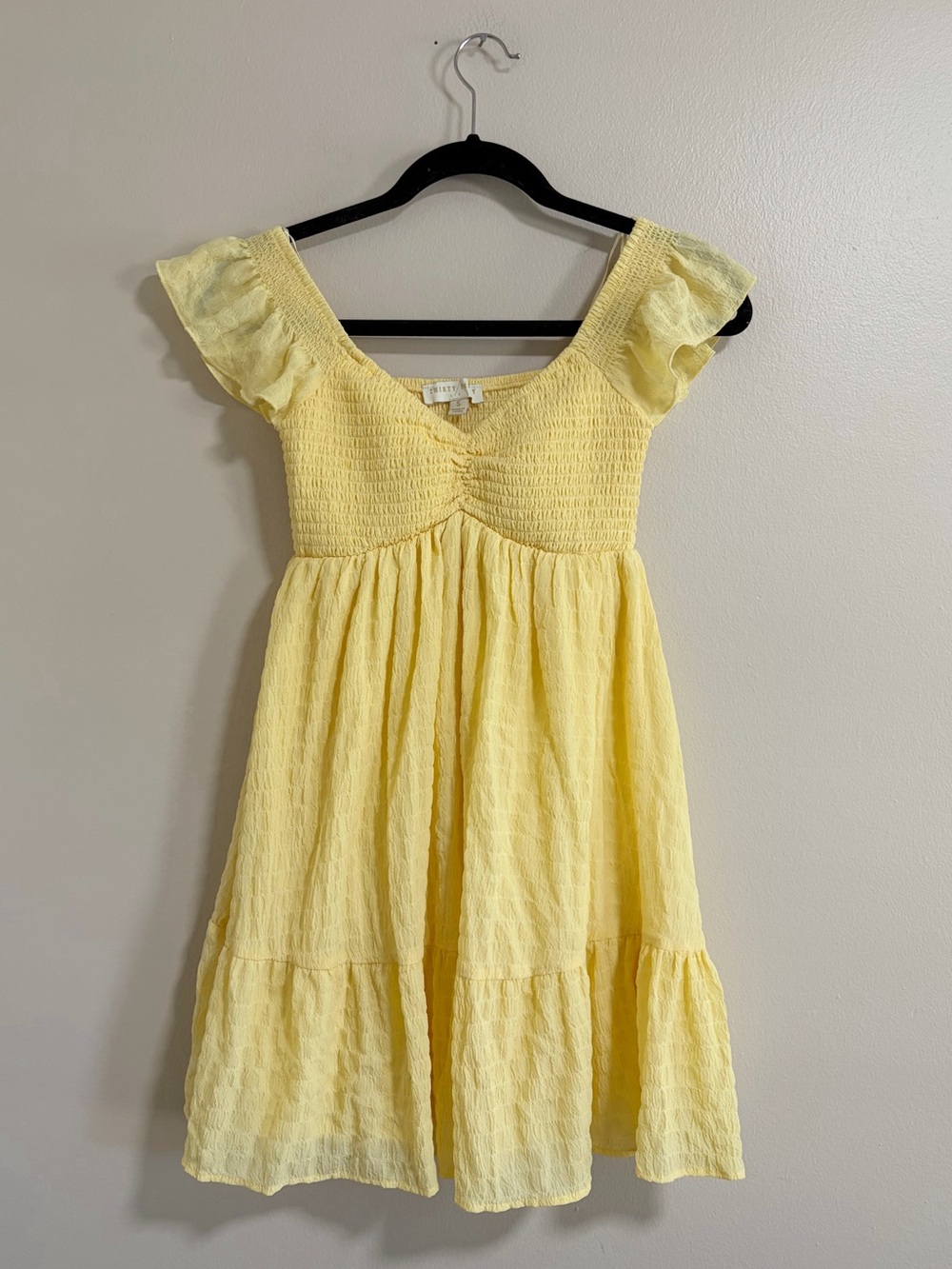 Thirty/Thirty LA Yellow Smocked Sundress with Flutter Sleeves Size Small